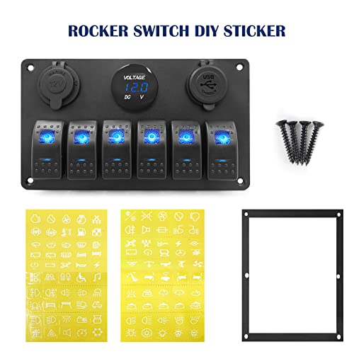 Thalassa 6 Gang Marine Boat Rocker Switch Aluminum Panel Waterproof With Blue Digital Voltage Display, Dual Pd +Qc3.0 Usb Outlet, 12V Dc Cigarette Lighter Port For Car Truck Rv Vehicles Yacht #TOP5