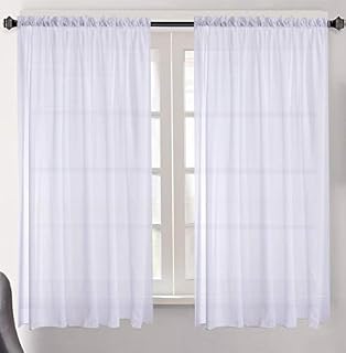 Megachest cotton look voile sheer slot top curtain a pair with tie backs (cotton-look snow white, 56" wideX63 drop(W142cmXH160cm)