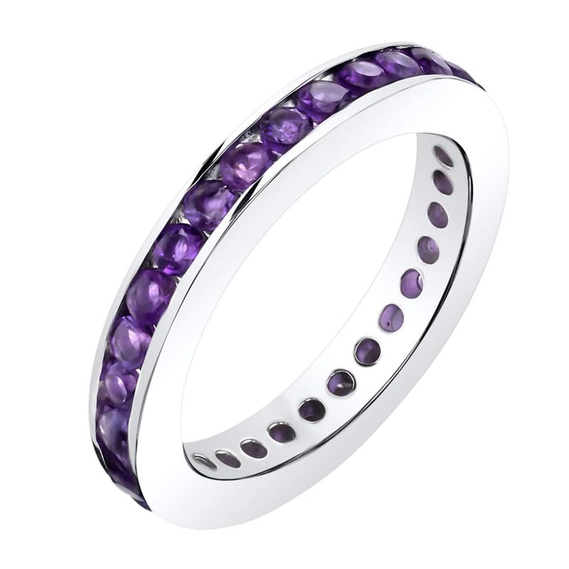 925 Sterling Silver February Birthstone African Amethyst Gemstone Full Eternity Band Silver Rings For Women
