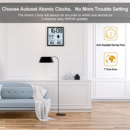 Geevon Atomic Wall Clock With Backlight, Auto-Set Digital Atomic Clock With Indoor Outdoor Temperature,Calendar,Moon Phase For Home Office Elderly(1 Wireless Outdoor Sensor) #TOP2