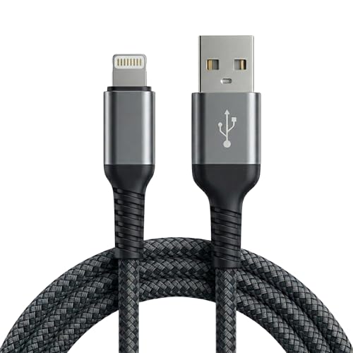 Image of USB-A to I 1.2M Cable, 27W MFi Certified Fast Charging Cable, Nylon Braided, 480Mbps Data Sync, Grey, Compatible with lPhone 14 /13 /12 /11 /X /XS /XR /8 Plus, lPad Mini /Air /Pro(Free Cable Protectors)