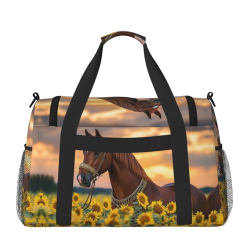Beautiful Horse Sunflowers Duffle Bag Foldable Travel Tote Bag Carry On Large Weekender Overnight Bags Waterproof Gym Bag For Women Men3