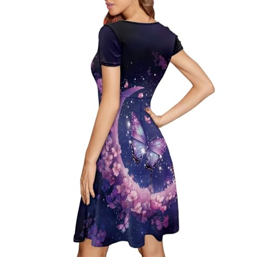 Image of HUGS IDEA Womens Puffy Swing Midi Dress Round Neck Short Sleeve Party A-Line Dresses