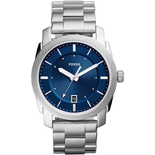 Fossil Men's Machine 3H Quartz Stainless Three-Hand Watch, Color: Silver, Blue Dial (Model: FS5340IE)