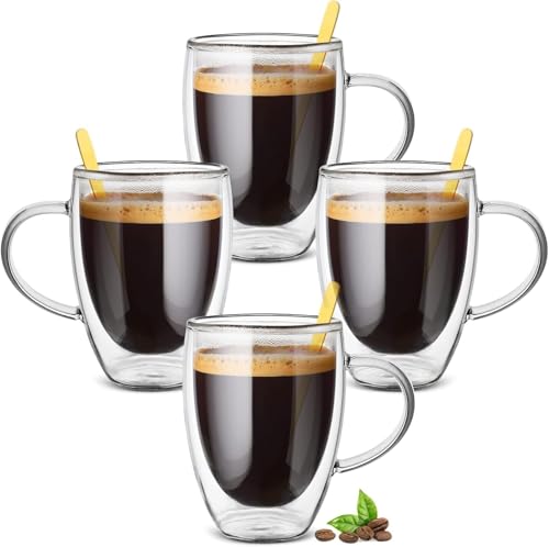 autumndeer Lot de 4 Tasse à Café Double Paroi en Verre à Café 350 ml - Résistants à la Chaleur (Lait, Cappuccino, Latte) - Empilables et Transparents -...