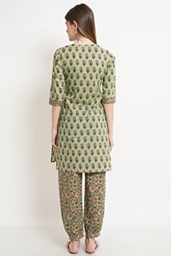 Image of COTLAND Fashions Jaipuri Cotton Straight Kurta and Afghani Salwar (Set) for Women (Bustling Buttons)