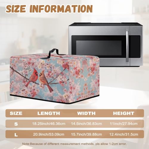 Image of Microwave Dust Cover Toaster Oven Dustproof Cover Stain-Resistant Oil-Proof Smart Oven Protector for Kitchen Countertop, L, Northern Cardinal Red Bird Pink Flower Print