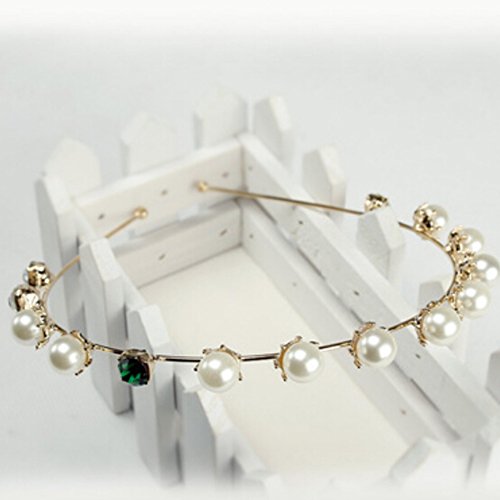 Spritech(TM Women's Golden Bling Pure White Pearl Design with Green Diamante Hairband Headband Diamante Hairhoop Hair Clasp