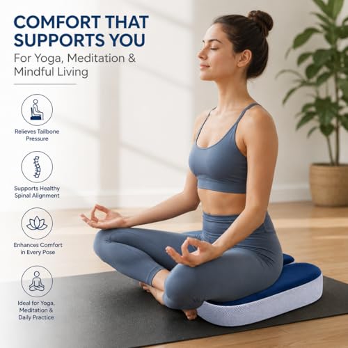 Image of Doctor Recommended Premium Orthopedic Foam Coccyx Seat Cushion for Tailbone Pain Relief, Sciatica Pain Relief Hip Support, Lower Back Support with Removable Cover, Blue and Grey, Pack of 1