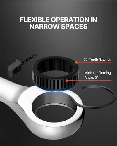Image of VEVOR Combination Wrench Set, 16-Piece Ratcheting Wrench Set with Organizer Rack, Cr-V Steel, Metric 8 mm to 24 mm, Ideal for General Household, Garage, Workshop, Auto Repairs, Emergency