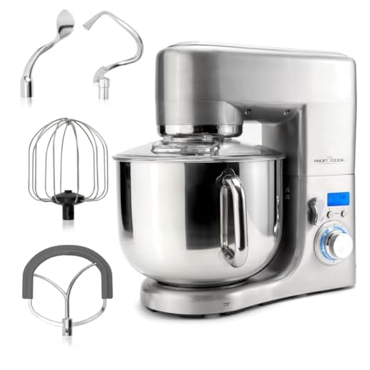 ProfiCook Küchenmaschine mit XL 10L Edelstahlschüssel | Knetmaschine mit 1500W Motor | Knetmaschine inkl. Haken & Schneebesen | Teigknetmaschine Spritzschutz mit Nachfüllöffnung | PC-KM 1096 silber