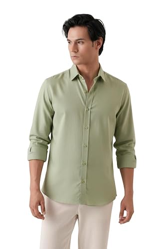 CRYSTAL SKY Men Airy Linen Cotton Shirt Regular Fit Full Sleeves Solid Formal Shirt Stylish Daily Casual Office Wear Pista Green