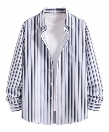 Image of IndoPrimo Men's Striped Casual Shirt | Premium Cotton Formal Shirt for Man | Slim Fit Full Sleeve Strip with Pocket | Office, Business & Smart Casual Wear