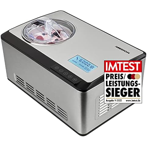 MEDION Eismaschine selbstkühlend mit Kompressor (2 Liter Eis, geeignet für Eiscreme Frozen Joghurt Sorbet, 180 Watt, Display, Sensor Touch, MD 18883) Cover