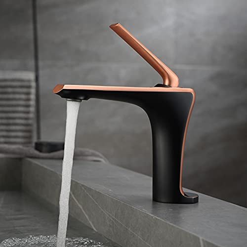 Robinet de lavabo monotrou en laiton noir et or rose mélangeur eau chaude et froide