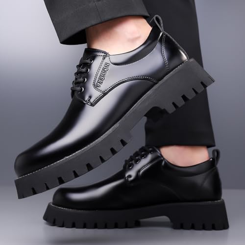 Mens Patent Leather Lace-Up Platform Dress Oxfords Shoes Casual Round Toe Non Slip Chunky Heels Derby Shoes for Formal Business Wedding4