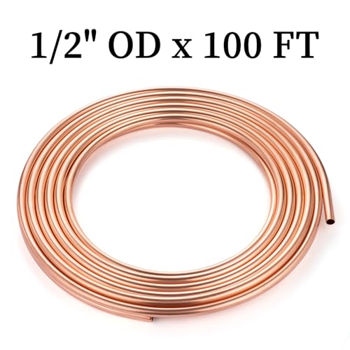 Image of GOORY Copper Tubing 1 /2 inch OD x 0.445 inch ID x 100 FT - 99.9% C12200 Pure ACR Tube - ASTM B280 Refrigeration T2 Copper Tube Soft Coil - Round Seamless Tubing for HVAC System Refrigerator Industry DIY