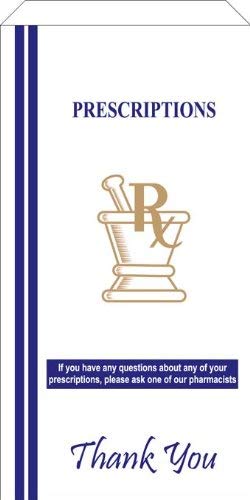 Pharmacy Prescription Bags White - 5 x 3.25 x 9.75 inches - Gold and Blue Thank You Print - Capacity: 4 lbs - Qty 1000 (Rx Bag, Paper Bag, Medicine Bag, Lunch Bag, Party Favor Bag)