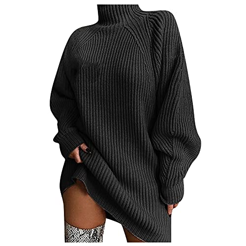 Strickkleid Damen Herbst Pulloverkleid Rollkragen Pullover Kleid Langarm Damen Winterkleid Elegant Herbstkleid Knielang Casual Sweatkleid Midikleid...