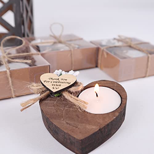 Pack Of 10 Heart Shaped Wood Tealight Candle Holder, Bridal Shower Tealight Holder Thank You Gifts, Wedding Party Favors For Guests, Wooden Heart Candle Holders For Baby Shower Baptism (Brown) #TOP11