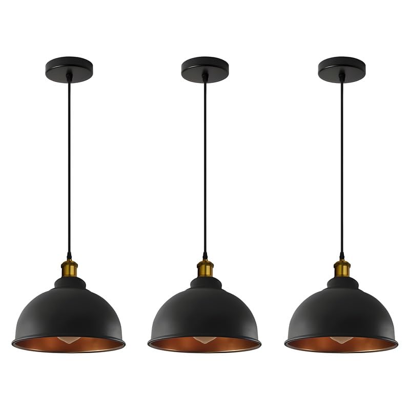 LEDSone 3 PCs Industrial Single Head Ceiling Pendant Light Kitchen Restaurant Bar Balcony Hanging Pendant Light (Shade 1-3 Pack)