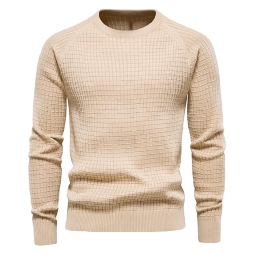 Men's Solid Crew Neck Vintage Knitwear Sweater Backed Plaid Long Sleeve Casual Pullover Sweaters3