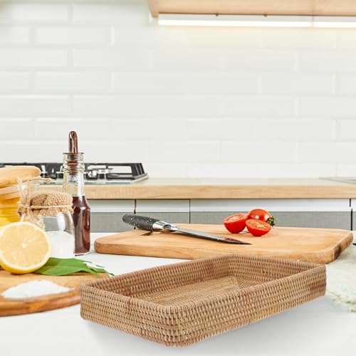 Bandeja Rectangular de Ratán para decoración bohemia y desayunos en la cama o exterior 8