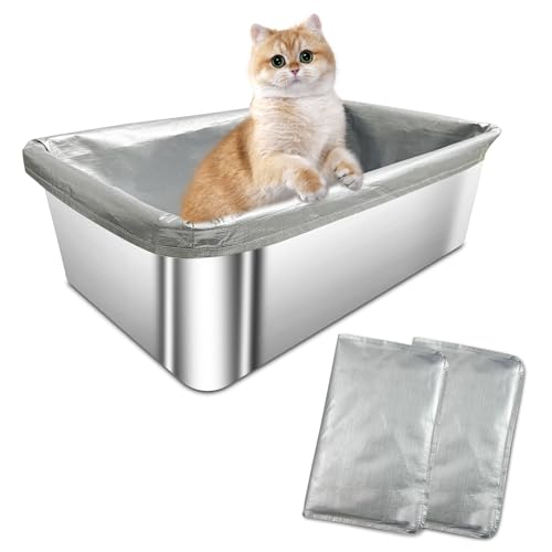 2 Pack Reusable Cat Litter Box Liners for Stainless Steel Boxes (Fits 6'' & 8'' Deep) - Scratch-Resistant & Waterproof Pan Protector, Extends Box Life, Easy to Clean with Non-Slip Design