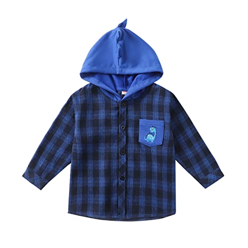 Toddler Boys Girls Coat Long Sleeve Button Down Hooded Plaid Shirt Hoodie Jacket Coat Outwear Kids Fall Clothes