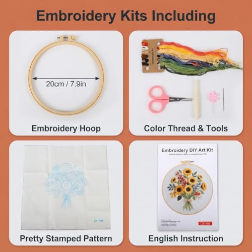 Image of PATPAT 1 Set DIY Hand Cross Stitch Embroidery Kit for Beginners, Embroidery Thread Set with Pre Printed Learning Designs Hoop Threads Punch Needle Kit and Tools, Perfect Stitching and Fabric Kit