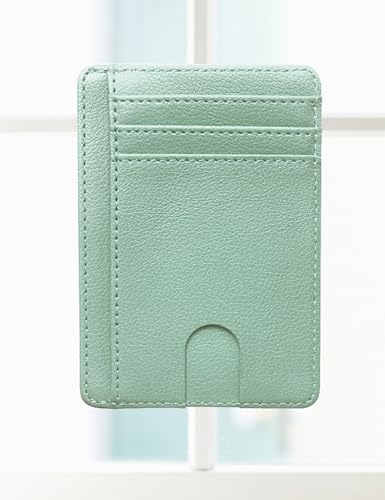 Carteira fina com bolso frontal minimalista de couro com bloqueio de RFID, Verde, Carteira RFID