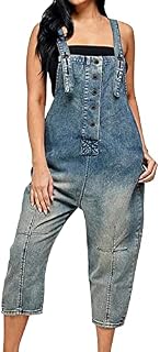 Women's Washed Denim Backpack Shorts with Pockets Casual Trousers Dungarees Pregnancy