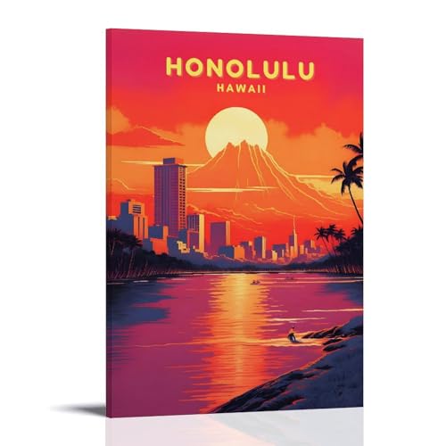 Poster Honolulu Hawaii vintage toile 40x60cm pour habiller un mur vide sans éclat