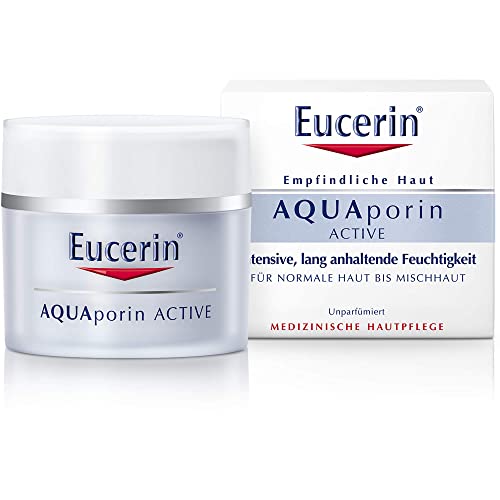 Eucerin AQUAPorin Active Feuchtigkeitspflege für Normale Haut bis Mischhaut 50 ml, feuchtigkeitsspendende Tages- und Nachtcreme mit Gluco-Glycerol, Gesichtscreme für empfindliche Haut