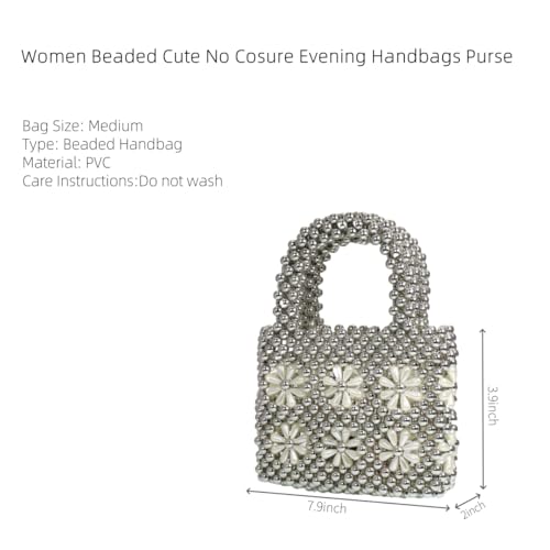 Image of Women Beaded Handbags Elegant Handmade Weave Purse Crystal Pearl String Tote Bags for Banquet Wedding Cocktail