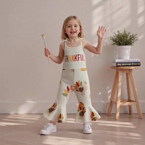 Image of Thanksgiving Baby Girl Outfit Toddler Turkey Romper Overalls Jumpsuit