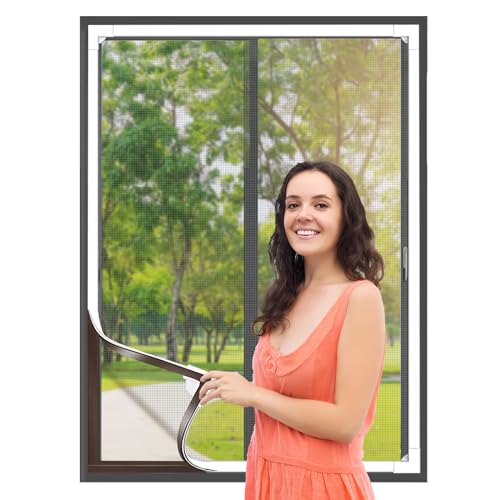 Flintronic Mosquitera magnética para ventanas, Mosquitera para ventanas de fijación con Imán incorporado, recortable individualmente hasta 100 x 130 cm, sin taladrar ni atornillar [Gris]