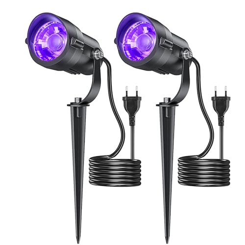 12W Schwarzlichtlampe mit 1.5M Kabel Stecker, Schwarzlicht Strahler Gartenstrahler Wasserdicht, 270° Drehwinkel Schwarzlicht Halloween Strahler für Party, Leuchtreklame, Neonfarben, Garten