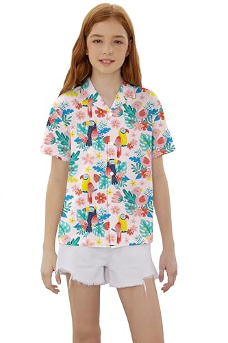 Image of SANGTREE Girls & Women's Hawaiian Shirts Button Down Short Sleeve Floral Tropical Shirt Beach Vacation Blouse Tops