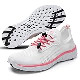 AQUA STEPS Water Shoes for Women, Barefoot Beach Shoes, Qucik-Dry Swim Shoes for Pool, Surf, River White Peach US 6