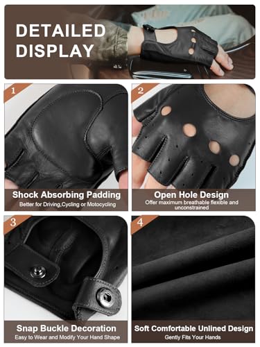 Image of GSG Men's Fingerless Leather Driving Gloves, Half Finger, lambskin | Half Finger Design, Breathable Comfort,Driving, Motorcycle Riding, Racing, Cycling, Daily Wear