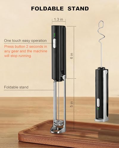 Image of 3-Speed Rechargeable Milk Frother Handheld with Stand & 3 Whisks, Dual Coil Whisk Coffee Frother Handheld - Electric Frother Wand for Coffee Matcha Cappuccino, Kitchen Gift Set, Black