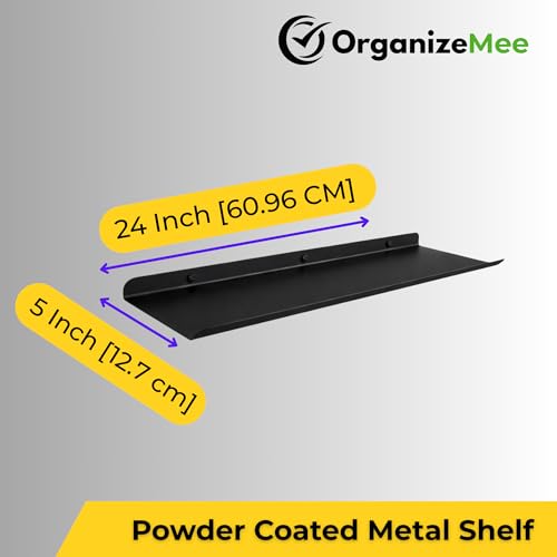 Image of 24 Inch Set 3 Black Wall Shelf - Metal Floating Shelf for Wall, Wall Mounted Shelves, Modern Wall Shelf for Bedroom & Living Room Storage, Minimalist Wall Mount Shelf (60.96 CM Long X 24 CM deep)
