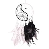 Tcplyn Yin Yang Tai Chi Dream Catcher Feather Dream Catcher Handmade Pendant Art Jewelry for Wall Hanging Decoration Black/White