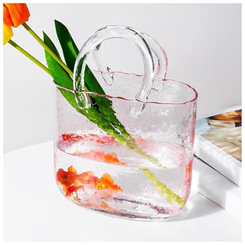GZKDKZB Jarrón Tipo Bolsa, jarrón de Vidrio Transparente con Asas, Bonito jarrón de Flores con Forma de pecera, único para centros de Mesa, Decoraciones de Mesa, decoración de Bodas, hogar