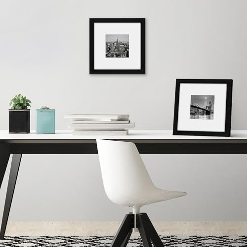 Americanflat 8x8 Picture Frame with Shatter-Resistant Glass - Set of 2 - Use as 4x4 Frame with Mat or Display 8x8 Photo Without Mat - Signature Collection - Square Frames for Tabletop and Wall - Black - Thumbnail 4