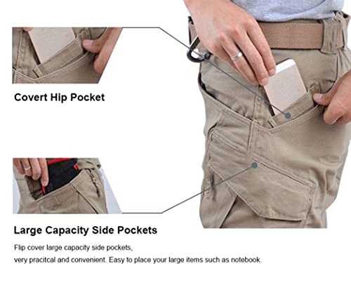 Labeyzon Men's Outdoor Work Military Tactical Pants Lightweight Rip-Stop Casual Cargo Pants Men (Khaki, 36W X 30L) #TOP3