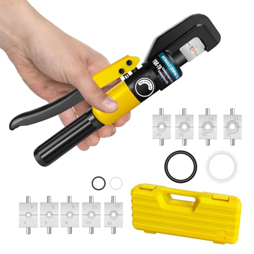 Hydraulic Crimping Tool with 9 Dies 4-70mm Range for Cable Lugs Hand Operated Crimper for Copper and Aluminum Battery Terminals
