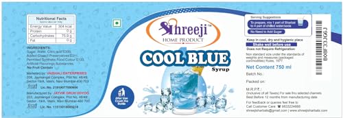 Image of SHREEJI Cool Blue Syrup Mix with Water for Making Juice Pet Bottle, 750, Liquid