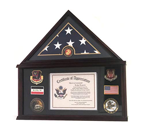 Decomil - Large Military Shadow Box Frame Memorial Burial Funeral Flag Display Case For 5X9 Flag, Solid Wood (Mahogany) (Marine) #TOP7